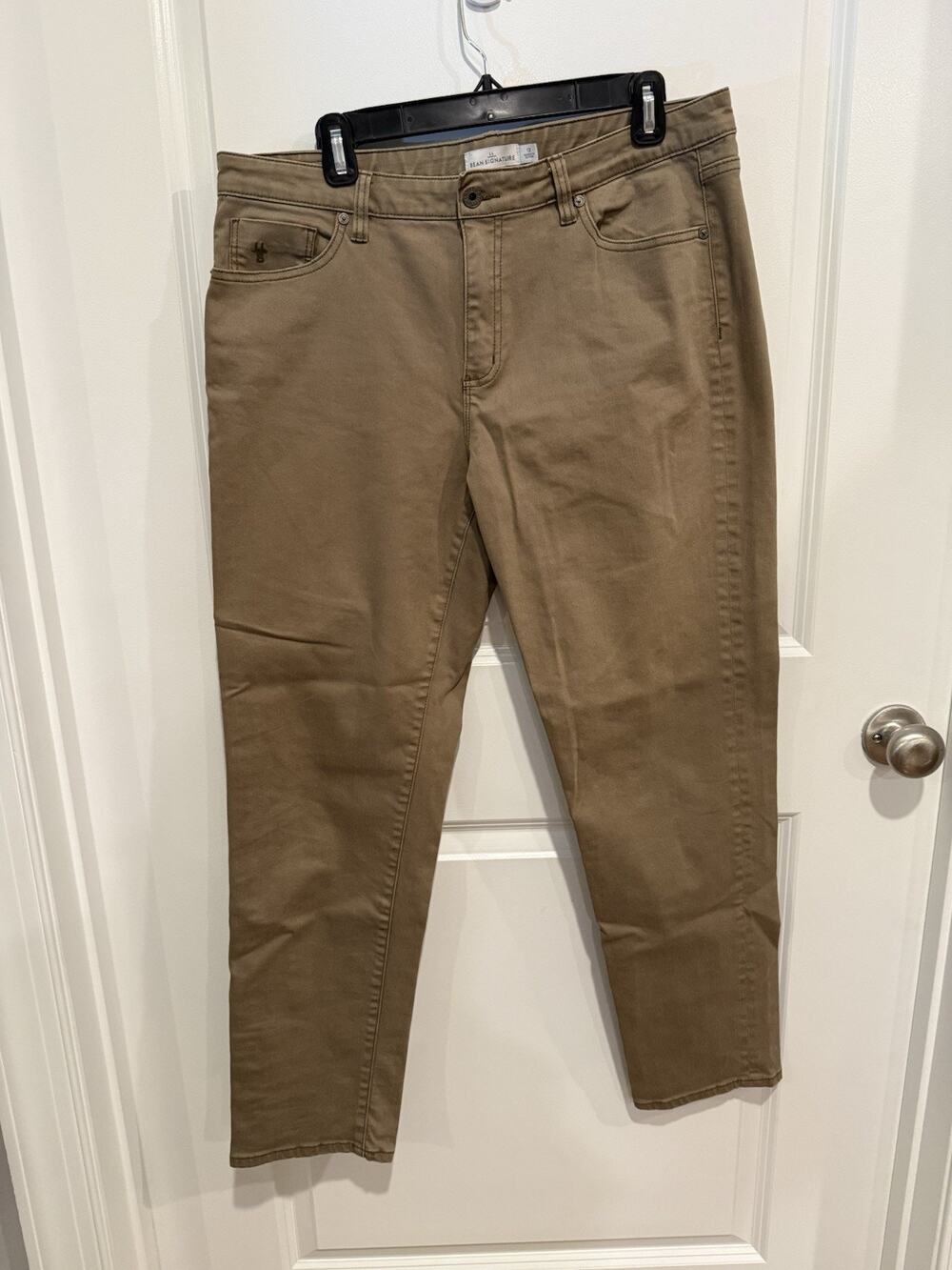 LL Bean Signature Brown Khakis Cotton Pants Womens Sz 12 With Stretch